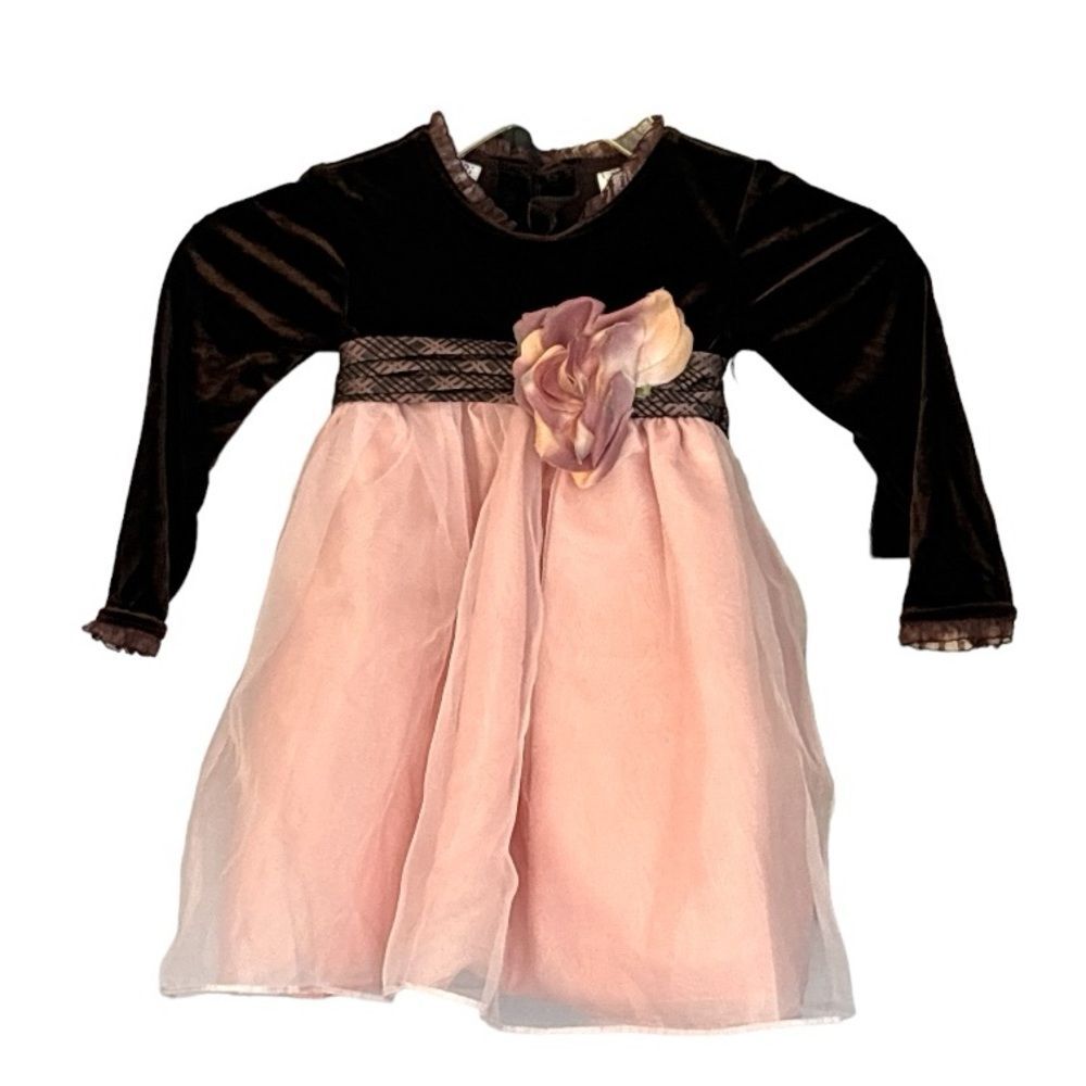 Blueberri Boulevard Toddler Girls Brown PInk Formal Velvet Tulle Dress Size 2T